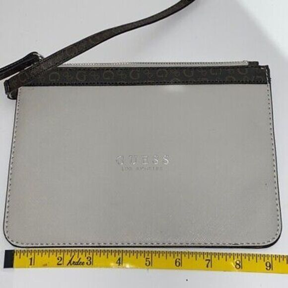 Guess Los Angeles Women's Gray Black Monogram Trim Slim Wristlet - Picture 7 of 9